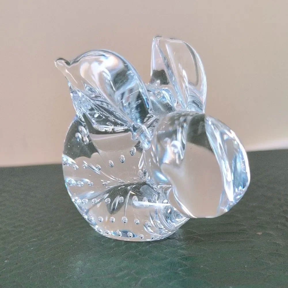 Art Glass Crystal Bunny Rabbit Figurine Paperweight With Controlled Bubbles